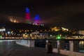 Night view of Baku with the Flame Towers and National Boulevard