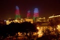 Night view of Baku with skyscrapers of the Flame Towers . It is the tallest skyscraper in Baku, Azerbaijan with a height Royalty Free Stock Photo