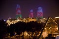 Night view of Baku with skyscrapers of the Flame Towers . It is the tallest skyscraper in Baku, Azerbaijan with a height Royalty Free Stock Photo