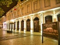 A night view of the Baltazar Dias Theatre on the Avenida Arriaga in central Funchal, Madeira Royalty Free Stock Photo