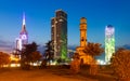 Night view of Batumi cityscape with skyscrapers and Chacha tower