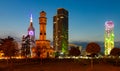 Night view of Batumi cityscape with skyscrapers and Chacha tower