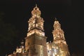 Night view of the cathedral of morelia in michoacan, mexico XVI Royalty Free Stock Photo