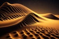 Night view of beautiful golden sand dunes under. 3D rendering style.