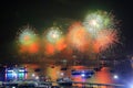 Night view and beauty of the fireworks at Pattaya beach,
