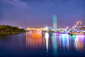 Night View of National Stadium and Olympic Park Multi-Function Broadcasting Tower in Beijing China Royalty Free Stock Photo