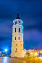 Night view of the belfry of the cathedral in Vilnius, Lithuania...IMAGE Royalty Free Stock Photo