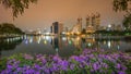 Night View of benjakiti park Bangkok Thailand. near the skyscraper business district,Bangkok city