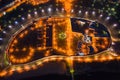 Night view from a bird`s eye view of the city center Veliky Novgorod