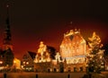 A night view of the blackheads house in riga Royalty Free Stock Photo
