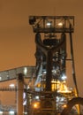 Night view of blast furnace equipment of the metallurgical plant, or steel mill.