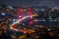 Night view of Bosphorus Bridge of Istanbul, Turkey Royalty Free Stock Photo