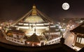Night view of Boudha or Bodhnath stupa with moon Royalty Free Stock Photo
