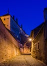 night view of the brick street - Pasajul Scarilor - the Stairs passage in the old town of romanian city sibiu...IMAGE Royalty Free Stock Photo