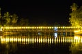 Night view of bridge decorated with lanterns