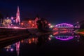 Night view of the bridge and lake in Zrenjanin Royalty Free Stock Photo