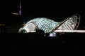 Night view of the `Bridge of Peace` in Tbilisi. Georgia Country