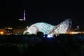 Night view of the `Bridge of Peace` in Tbilisi. Georgia Country