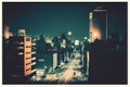 night view of bright glamorous city tokyo retro city landscape