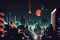 night view of bright glamorous city tokyo retro city landscape