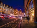 Night view upon Brompton road and the Harrods shops