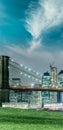 Night view of Brooklyn Bridge and Downtown Manhattan skyline from Brooklyn Bridge Park. Long exposure Royalty Free Stock Photo