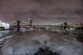 Night view of the Brooklyn Bridge, Manhattan Bridge and the Williamsburg Bridge from the East River Royalty Free Stock Photo