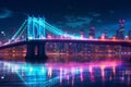 Night view of the Brooklyn Bridge, New York City, USA. neon Royalty Free Stock Photo