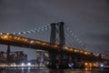 Night view of the Brooklyn Portion of the Williamsburg Bridge from the East River Royalty Free Stock Photo