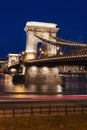 Budapest, Chain bridge Szechenyi lanchid at twilight blue hours, Hungary, Europe Royalty Free Stock Photo