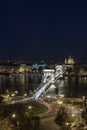 Night view of Budapest cityscapes with aerial view of Danube River and szechenyi chain bridge Royalty Free Stock Photo