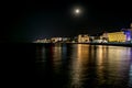 Night view of Bulgarian resort coast lights. Slow shutter speed