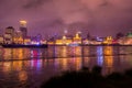 Night view of the bund at a cloudy day after raining with golden light in Shanghai, China Royalty Free Stock Photo