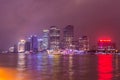 Night view of the bund at a cloudy day after raining with golden light in Shanghai, China Royalty Free Stock Photo