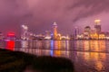 Night view of the bund at a cloudy day after raining with golden light in Shanghai, China Royalty Free Stock Photo