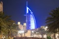 Night view of Burj al Arab hotel in Dubai, UAE. Royalty Free Stock Photo