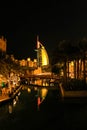 Night view of Burj Al Arab, Seven Star Hotel, A view from Jumeirah Beach, Residential a Royalty Free Stock Photo