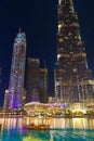 Night view Burj Khalifa Dubai fountain lake UAE Royalty Free Stock Photo