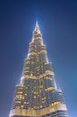 Night view of the Burj Khalifa skyscraper in Dubai which is the world tallest building Royalty Free Stock Photo