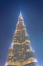 Night view of the Burj Khalifa skyscraper in Dubai which is the world tallest building Royalty Free Stock Photo