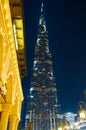 Night view Burj Khalifa and Souk Al Bahar Dubai UAE