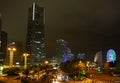 Night view of the bus terminal in front of the station in Japan Yokohama