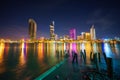 Night view of Business and Administrative Center of Ho Chi Minh city on Saigon riverbank in twilight, Vietnam