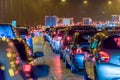 Night view busy UK Motorway traffic jam at night Royalty Free Stock Photo