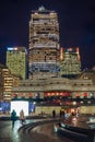 Night view of Cabot Square in Canary Wharf, London, England. Royalty Free Stock Photo