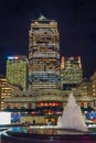 Night view of Cabot Square in Canary Wharf, London, England. Royalty Free Stock Photo