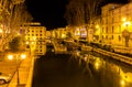 Night view of Canal de la Robine in Narbonne Royalty Free Stock Photo