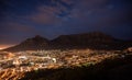 Night view of Cape town city with Table mountain silhouette Royalty Free Stock Photo