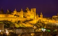 Night view of Carcassonne fortress - France Royalty Free Stock Photo