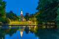 Night view of Castello Sforzesco from Parco Sempione in Milano, Italy Royalty Free Stock Photo